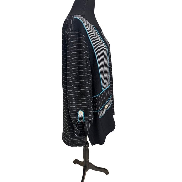 Ali Miles Black White Patchwork Tunic Top 1X Cotton Blend Womens Lagenlook Artsy - Picture 3 of 10